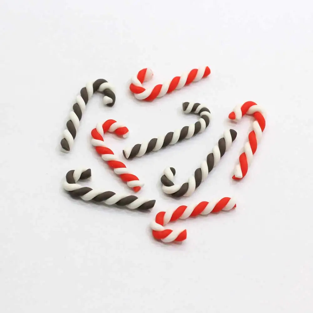 100Pcs Red White Black Handmade Clay Christmas Candy Cane Miniature Food Doll House Home Decor Slime Charms 3*23mm