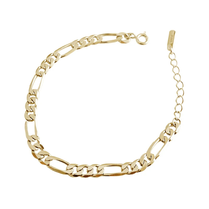 SF205 Minimalist Fine Jewelry 925 Sterling Silver 18k Gold Plated Curb Figaro Chain Bracelet for Women Gift Daily Wear