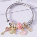 Hot Sale Bear Lip Key Charm Bracelet Metal Beads Wholesale Stainless Steel  Bangle for Women