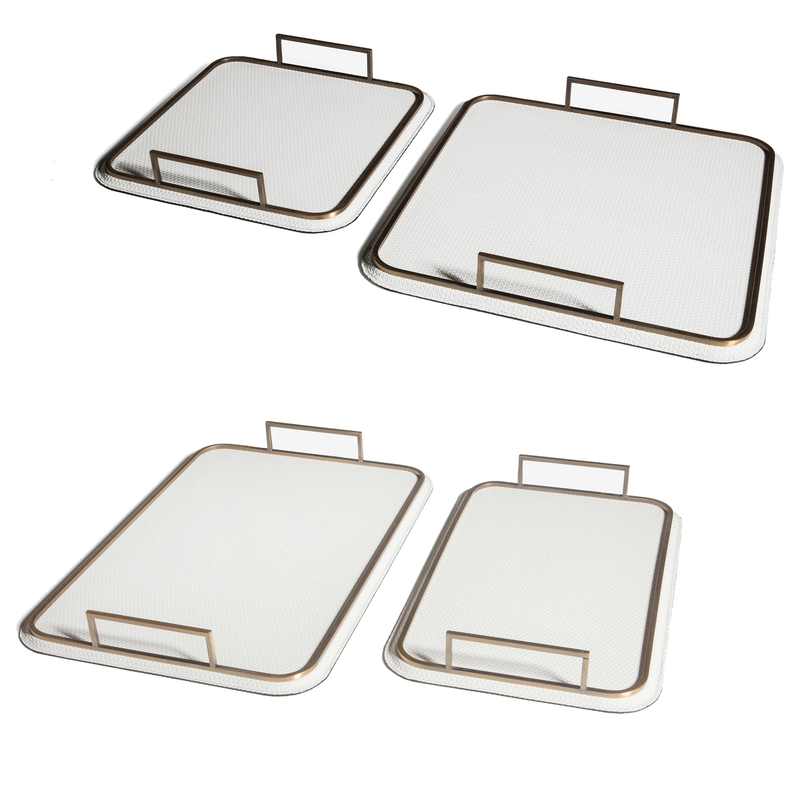 European Style T-174 Hotel Model Room Custom Double Handle Metal Leather Serving Tray Square Tray Set for Home Decoration