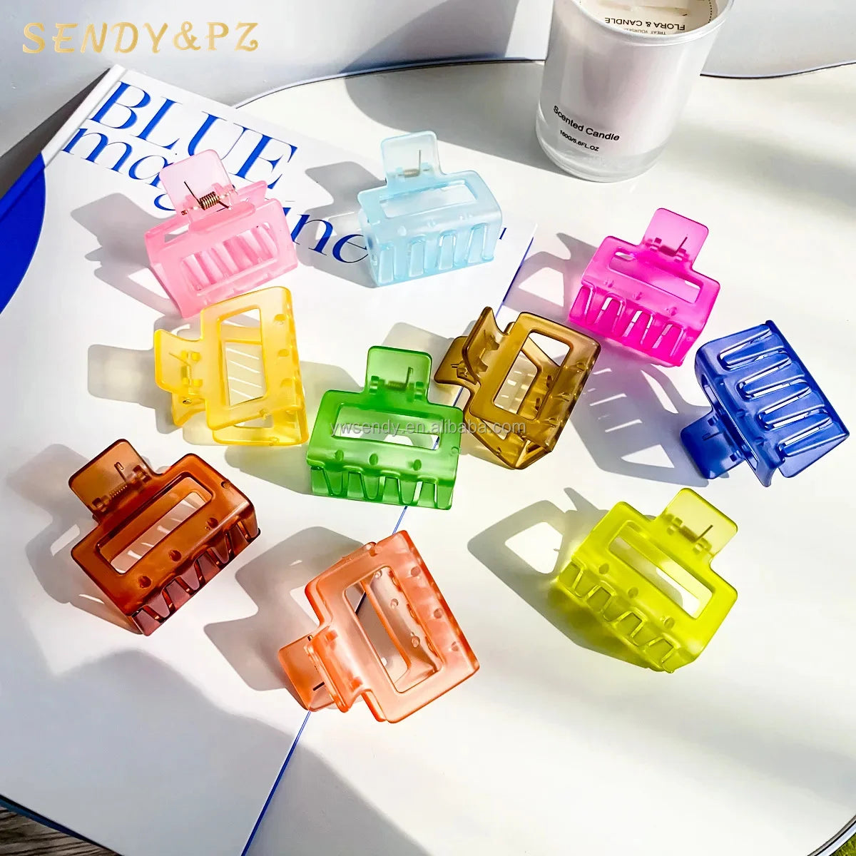 Popular Small Shark Hair Claws New Design Candy Color Transparent Square Plastic Hair Accessories for Girls and Ladies