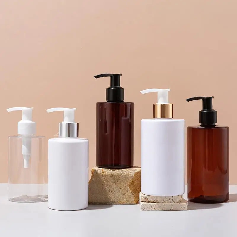 200ml 250ml 300ml 400ml 500ml White Amber Clear PET Plastic Empty Shower Gel Bottle Body Lotion Lash Shampoo Gold Pump Bottles