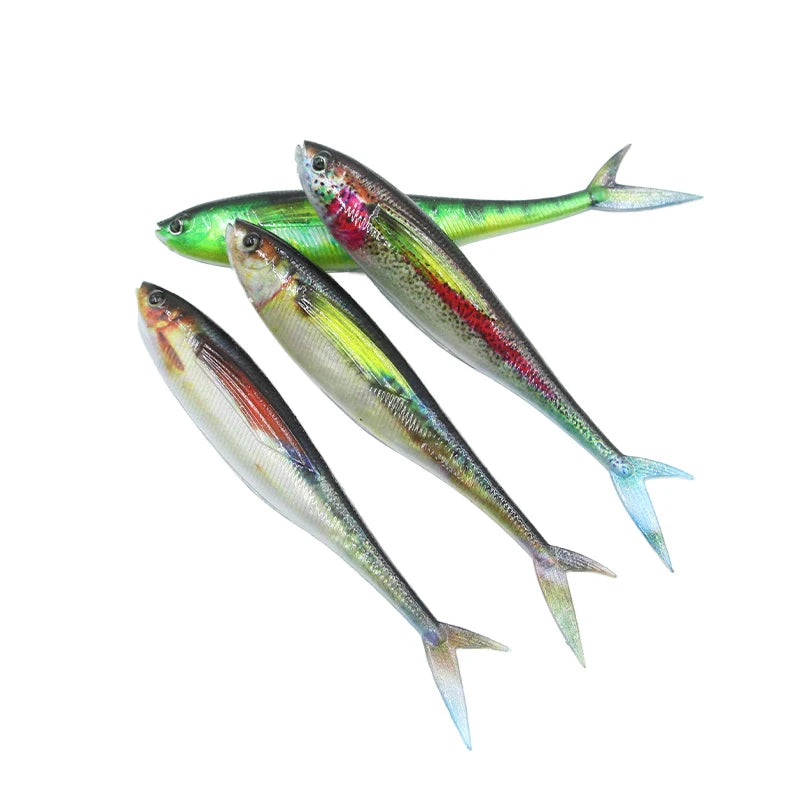 Selco 3D Eyes 8Pcs/Bag  Soft Bionic Bait All Water Fishing Soft Pvc Lure Saltwater Fishing Fork Tail Lure