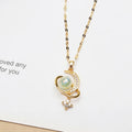 Fashion Pearl Moon Planet Pendant Titanium Steel Necklace for Women Design Clavicle Chain Stainless Steel Gold Plated Necklace