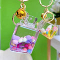 2022 Custom Personal Cute Gift Acrylic Quicksand Key Ring Fruits Shaped Liquid Keychain