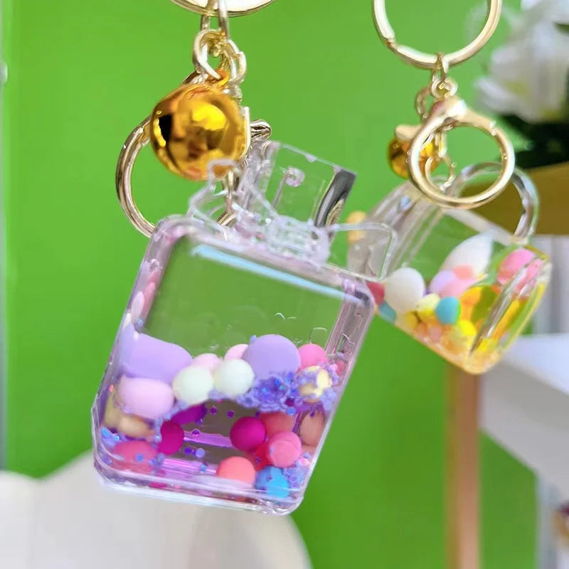 2022 Custom Personal Cute Gift Acrylic Quicksand Key Ring Fruits Shaped Liquid Keychain