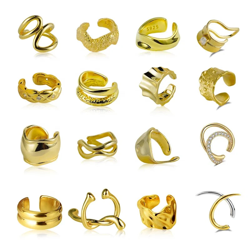 ICEBELA JEWELRY Clip Earrings Without Piercing 925 Sterling Silver Custom Ear Cuffs 18k Gold Plated Cuff Earring for Women
