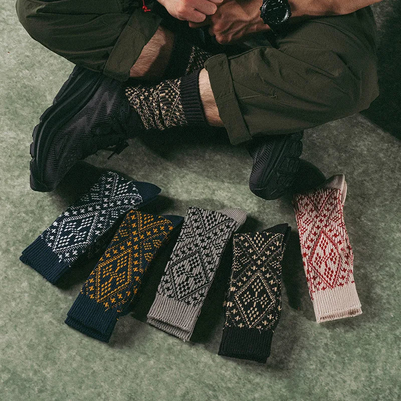 High-end Quality Men's Winter Thermal Thick Crew Socks Fashion Ethnic Japanese Style Knitting Casual Unisex Size