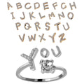 Fashion Gold Silver Plated Charm Copper Zircon A-Z Alphabet Adjustable 26 Initial Letters Rings Jewelry for Women MegaBDM
