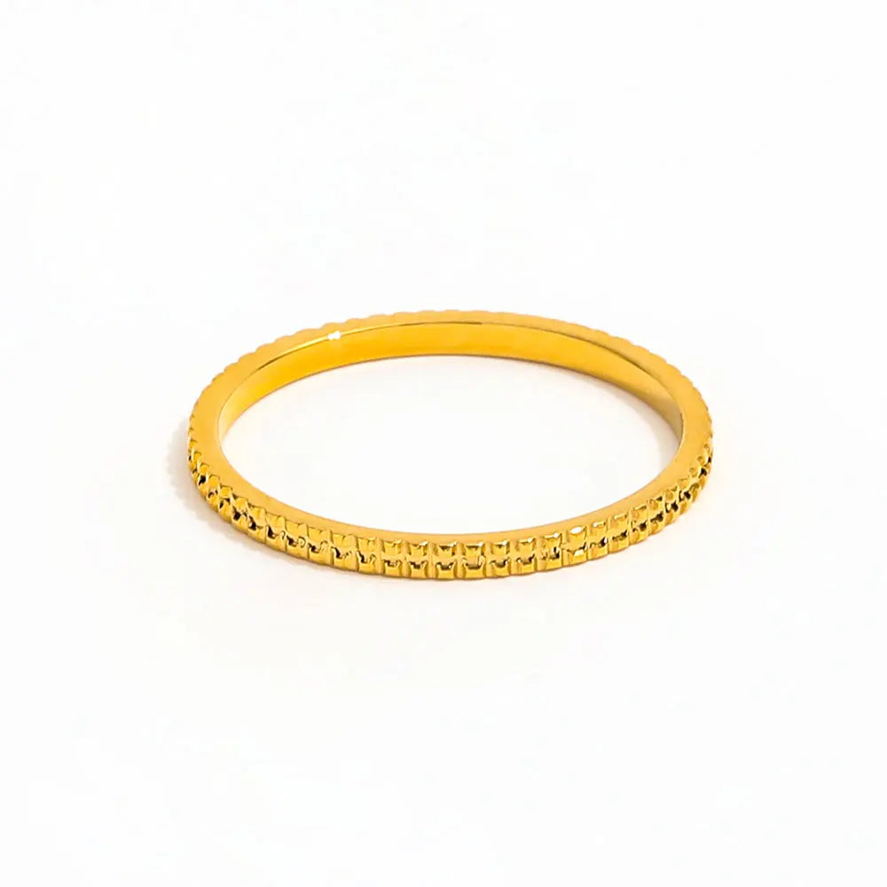 High End 18K Gold Plated Stainless Steel Checked Gear Dainty Rings for Women Tarnish Free Jewelry