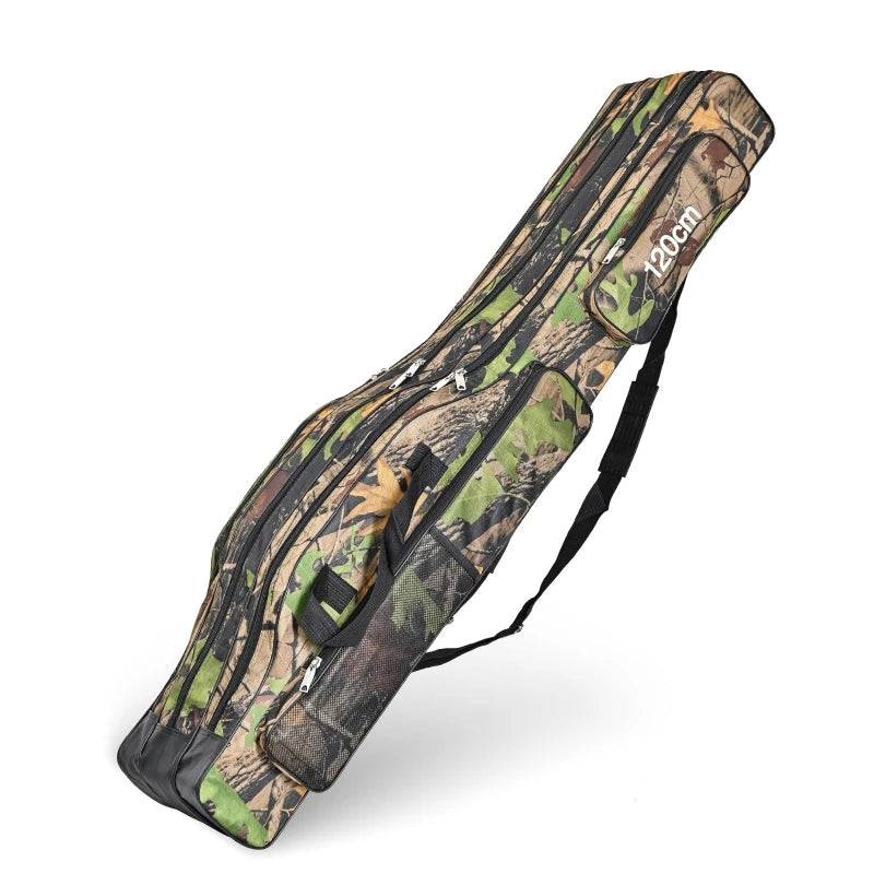 3 Trays Round Fishing Tackle Bag Foldable Oxford Fishing Rod Bag Outdoor Waterproof Rod Bag