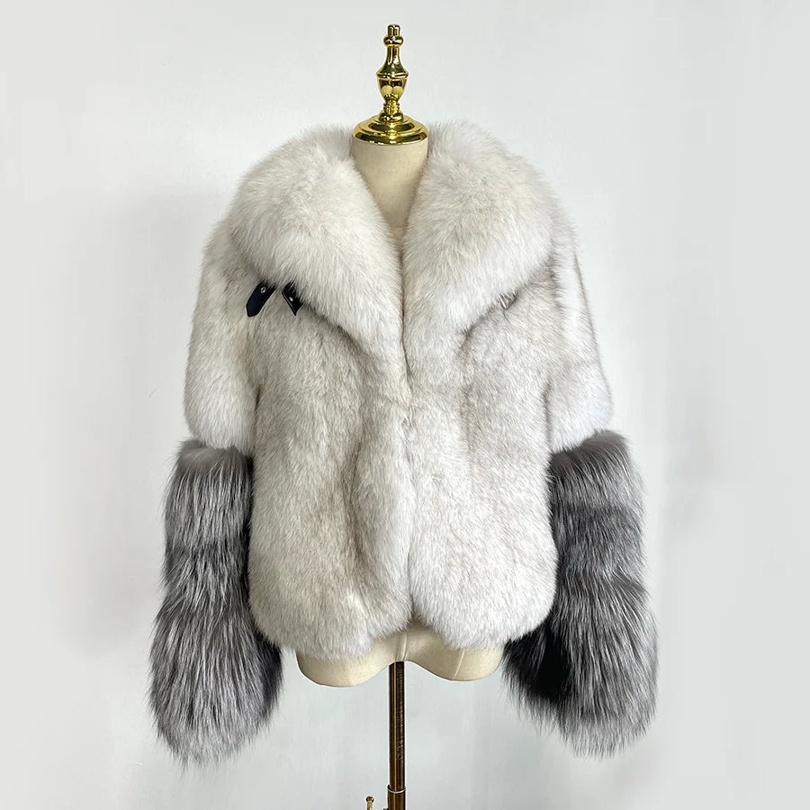 QIUCHEN QC22061 New Fluffy Luxurious Casual Women's Thick High Quality Silver Fox Fur Coat Winter Warm Jacket