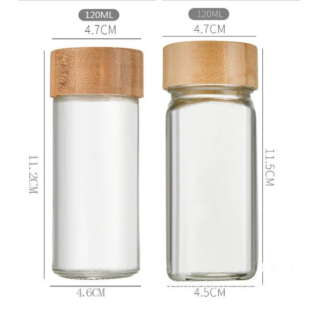 Clear Glass Spice Jars 4 oz with Aluminum and Bamboo Lids Set Seasoning Storage Bottles with Shaker Labels for Spice