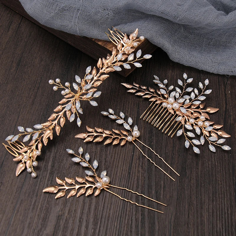 Wedding Headband Bridal Headpieces Crystal Pearl Bridal Hair Combs Set