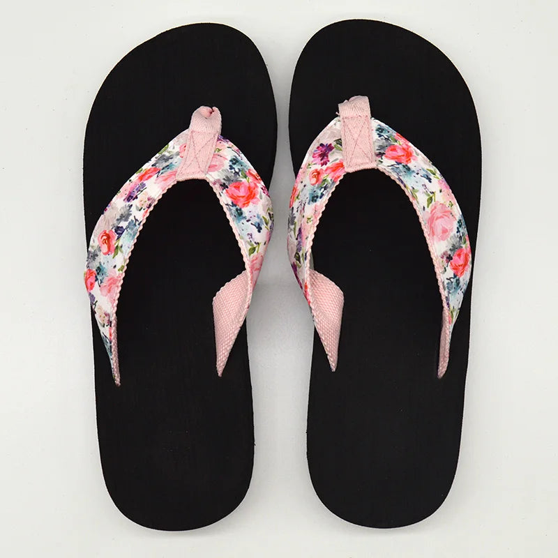 Fancy Flip Flops for Ladies Lace Upper Anti-Slip Outdoor Slippers Fashionable Printed Eva Slippers for Beach Summer Autumn