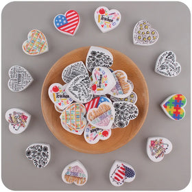 Food Grade Silicone Heart Bead Us Flag Puzzle Sunflower Graffiti Letter Pattern Charm Bead for Nipple Chain Jewelry Accessory