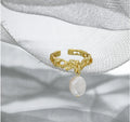 VIANRLA Freshwater Pearl Ring 925 Sterling Silver Dangle Pearl Ring for Women