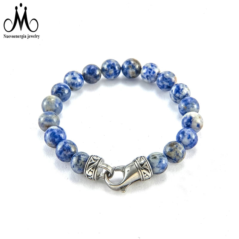 Men's New Design Natural Stone Elastic Lapis Lazuli Bead Charm for Bracelet Anniversary Jewelry Gift