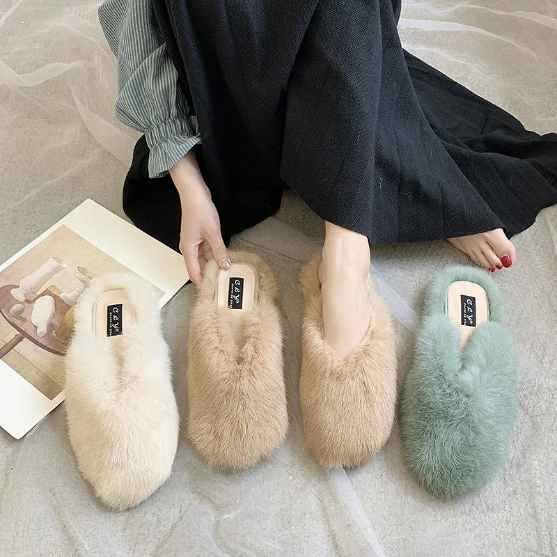 Women's Fashion Fluffy Indoor Home for Slippers Warm Winter Plush Faux Fur Lightweight and Breathable for Spring