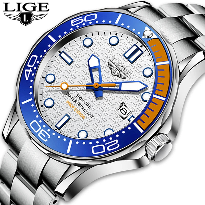 LIGE LG8936 Watch Factory Custom Logo Oem Rotatable Steel Strap Waterproof Watch Sports Quartz Wristwatch for Men