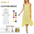 Factory Wholesale Custom Summer Women's Asymmetrical Light Simple Spaghetti Straps Linen Pure Color Loose Casual Midi Dresses