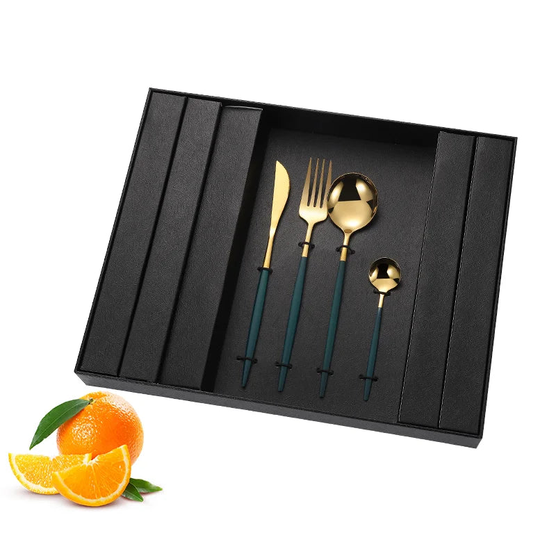 24pcs Flatware Set Stainless Steel Spoon Forks Knives Gold Cutlery