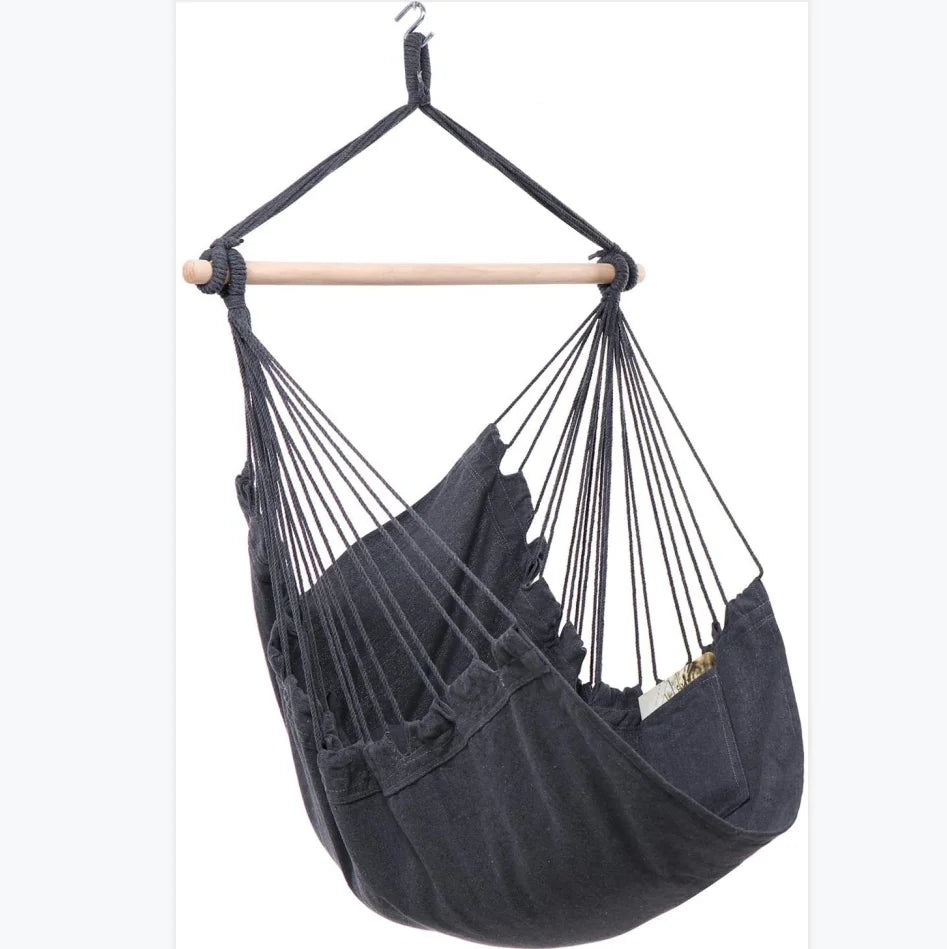 Woqi Hammock for Adults Kids Hanging Basket Chair Wooden Bedroom Swing Hammock Chair with Cushion and Wood