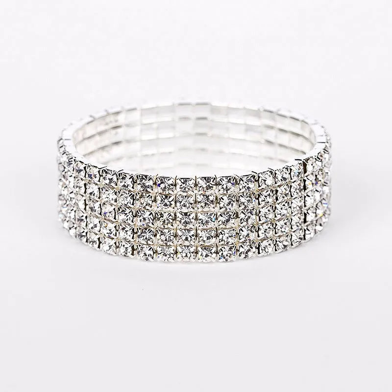 5-Row Pave Rhinestone Stretch Bracelets Silver Crystal Glass Fashion Charm Bracelets for Social Occasions