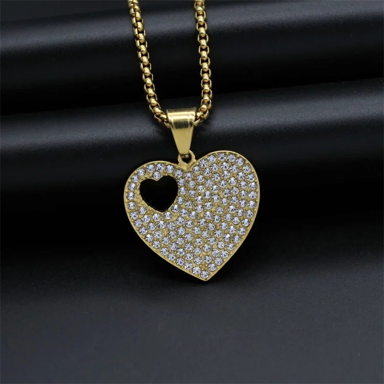 Hot Selling Stainless Steel Gold Plated Zircon Stone Hollowed Heart Pendant