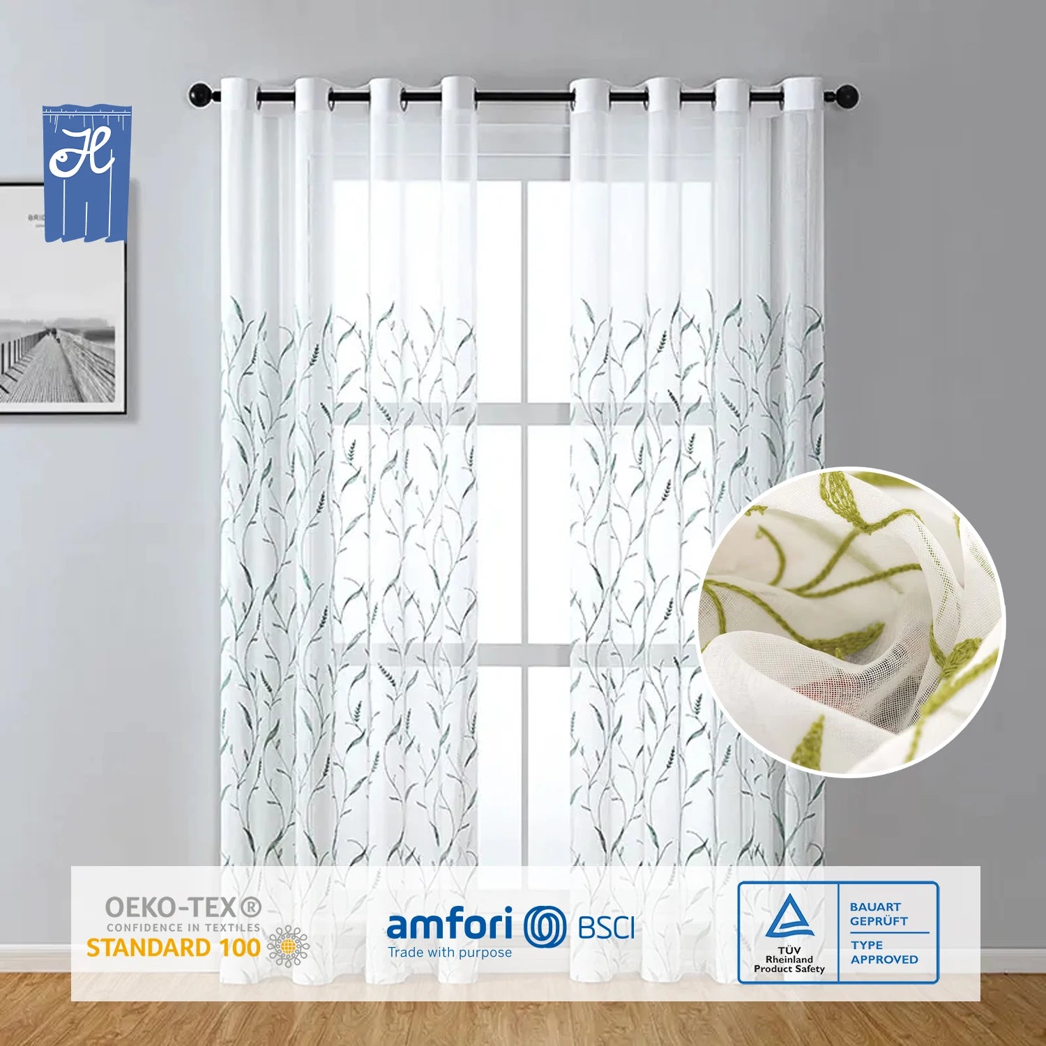 Wholesale Embroidered Wheat Ears Tulle Curtains Living Room Window Sheer Drapes with Embroidery Design Rideau Voilage Valances