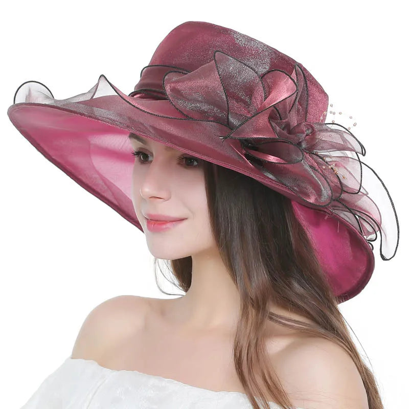 Ladies' Sun Hat Fascinator Women's Church Cloche for Tea Party Wedding Church Kentucky Derby Dress Organza Bowler for Business