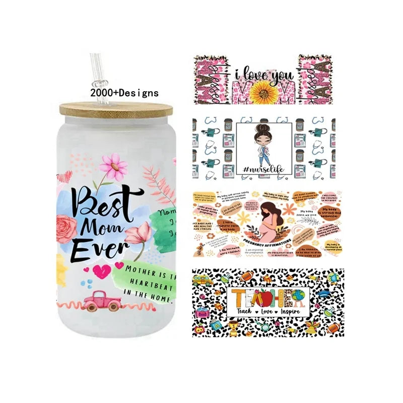 Best Seller Best Mom Ever UV DTF Cup Wrap Transfers Stickers Teacher Nurse Affirmation UV Cup Wraps for 16OZ Cup Use