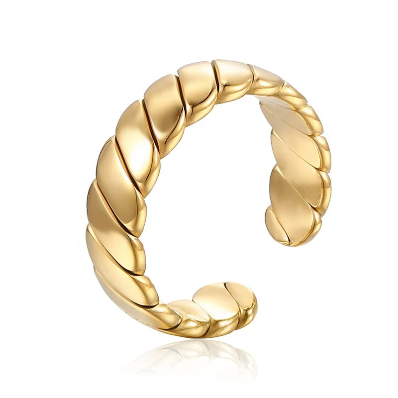 Women's Fashion Finger Jewelry 18K Gold Plated Stainless Steel Adjustable Chunky Crossiant Twisted Open Rope Rings