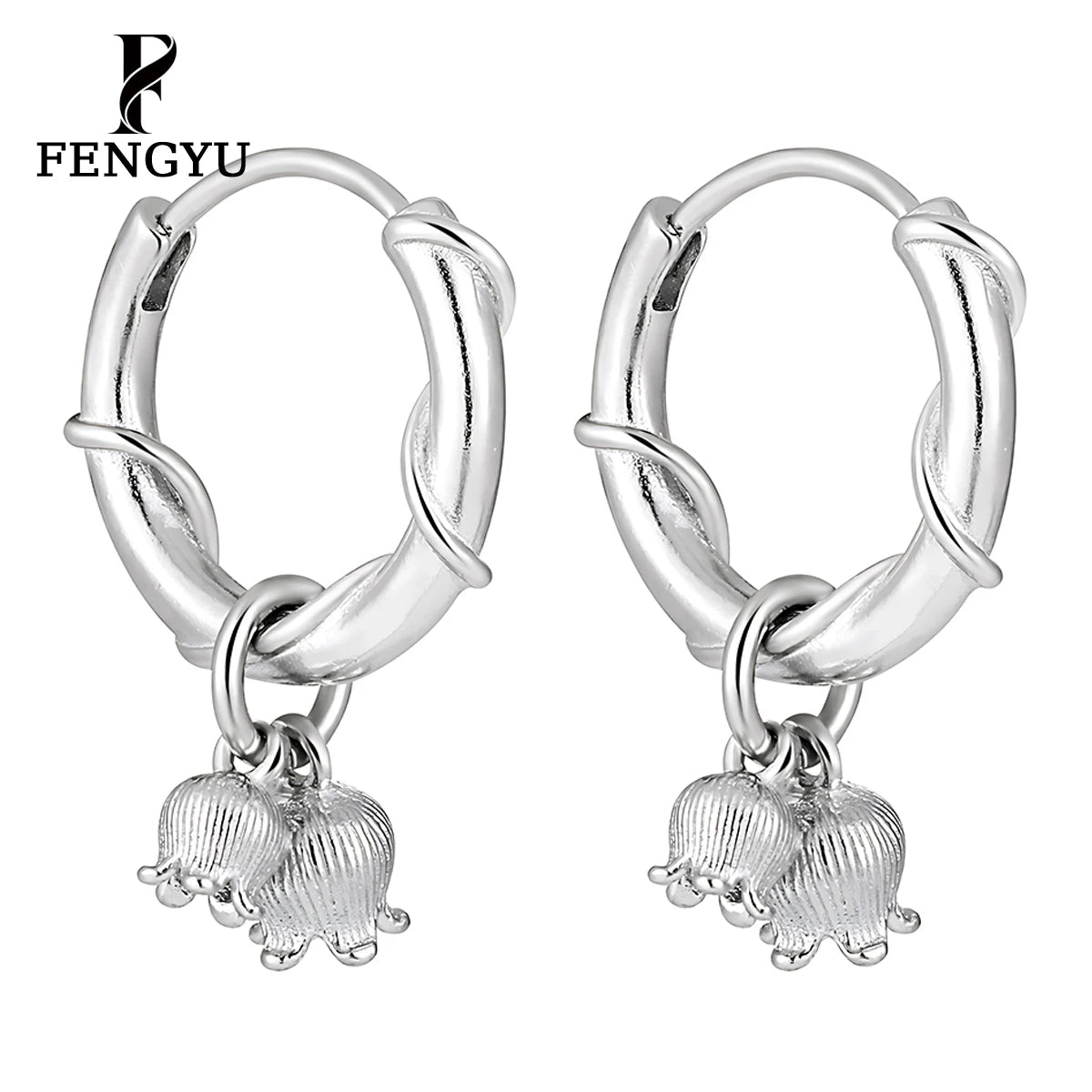 Fine Lily of the Valley Hoop Earrings for Women 925 Sterling Silver Minimalist Flower Earring Custom Designer Jewelry Wholesale