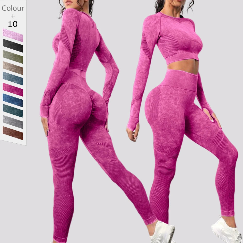 New Seamless Push up Scrunch Sports Suit for Women 2PCS Elastic High Waist Yoga Leggins Gym Fitness Set Workout Clothes Femme