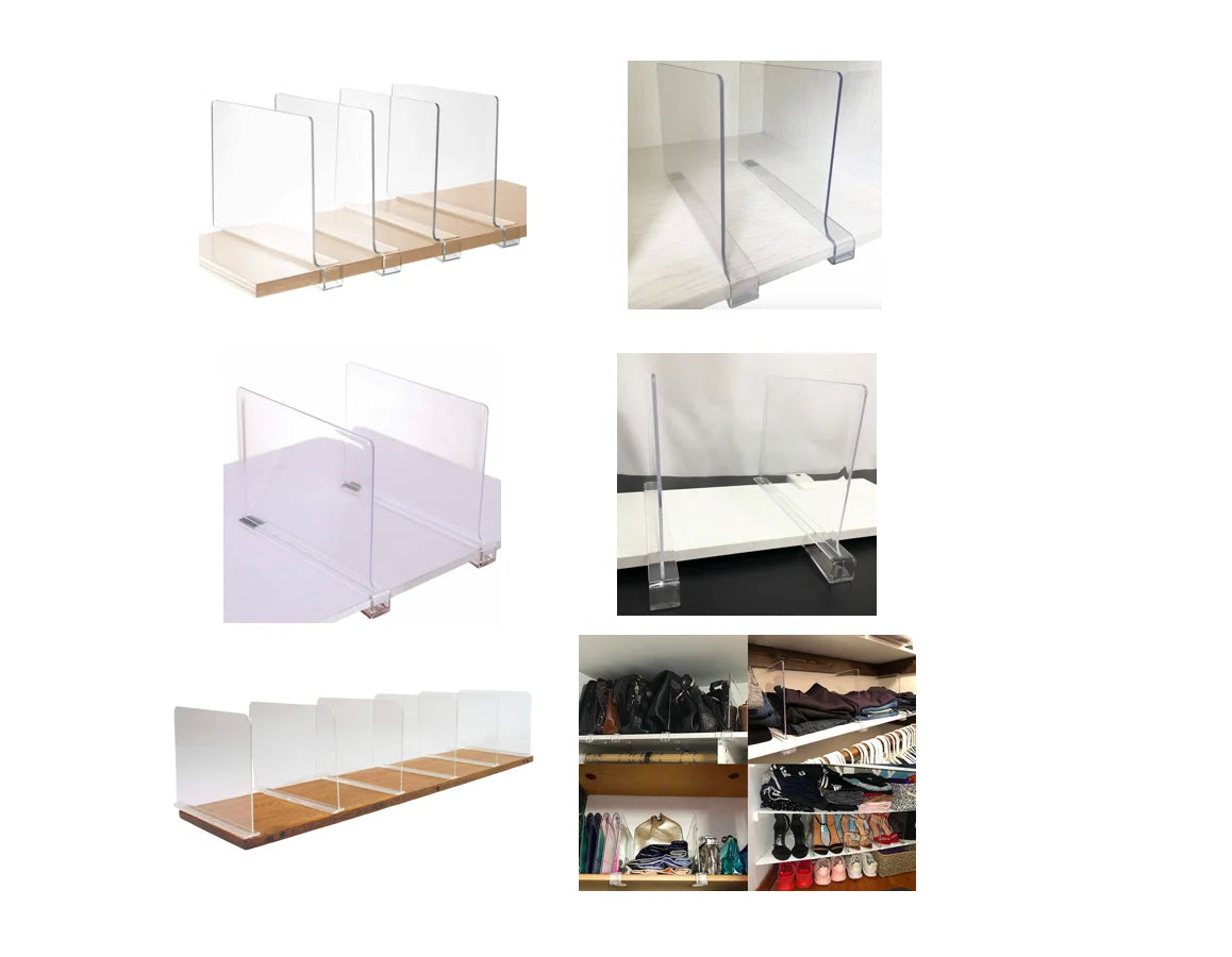 Factory Wholesale Clear Acrylic Shelf Divider Clothing Partition Board for Home Supermarket Store Shop School Library Etc.