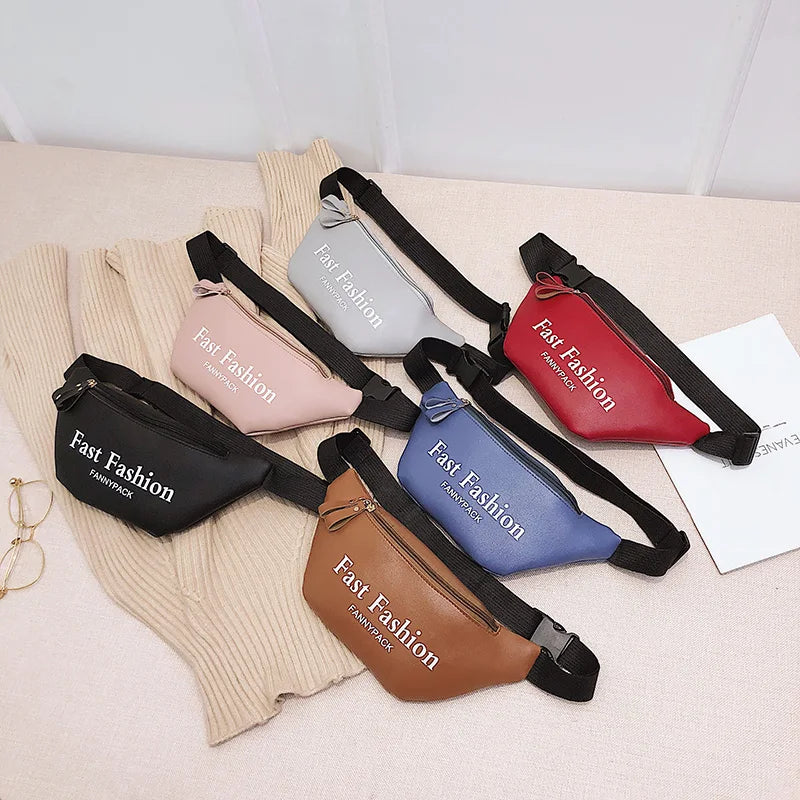 Wholesale Custom Logo Women Trend Fanny Pack Solid Color  Pu Leather Chest Female Travel Purse Waist Belt Bag