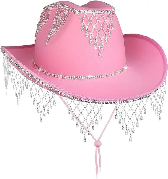 Women Rhinestone Cowgirl Hat Bling Glitter Fringe Bride Cowboy Hats Bride to Be for Bachelorette Parties Engagement Party