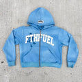 Yingling Custom Winter Heavyweight Distressed Acid Wash Unisex Embroidered Vintage Faded Boxy Zip Hoodie Sweatshirts