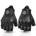 Summer Half Finger Motorcycle Gloves Retro Black Leather Perforated Motorbike Motocross Fingerless Gloves Men Women Riding Glove