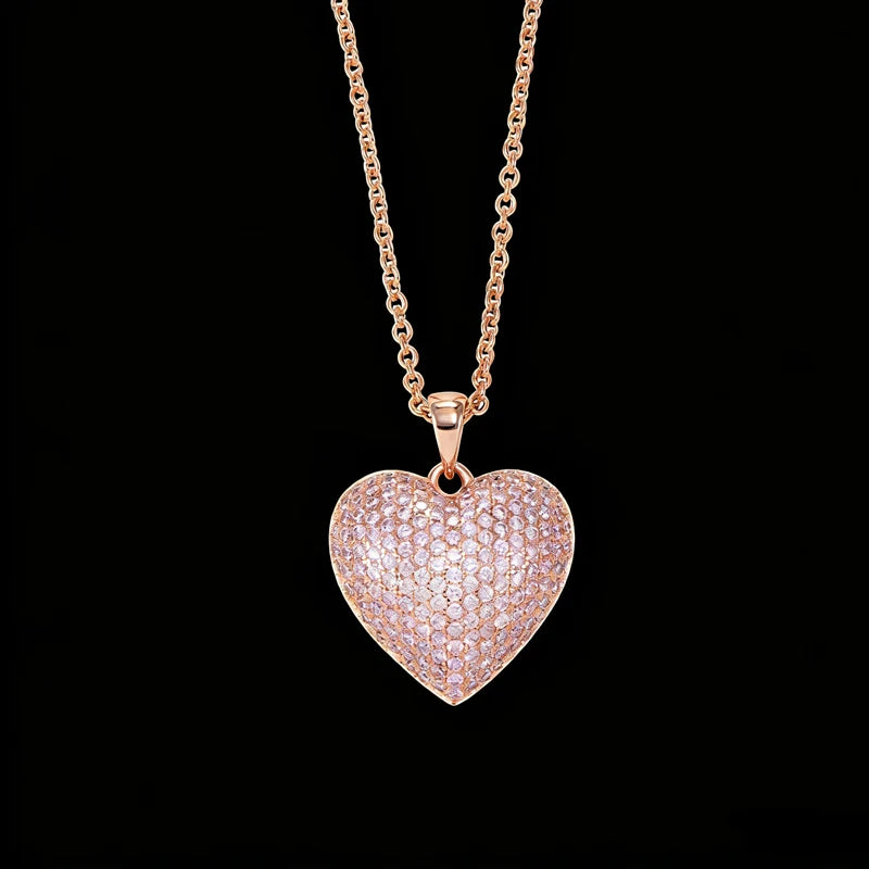 Trend Design Jewelry Gold Plated 925 Sterling Silver Radiant Cut Pink Cubic Zirconia Stones Claw Setting Heart Pendant for