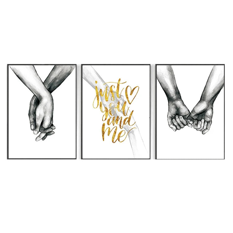 Wholesale OEM/ODM Bulk Order Black and White Love Holding Hands Canvas Painting Wall Art Pictures Nordic Posters and Prints