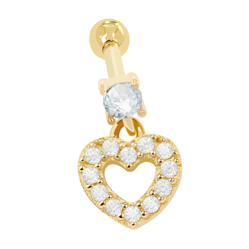 Eternal Metal  14K Solid Gold Tragus Paved Dangle Heart Helix Piercing Jewelry