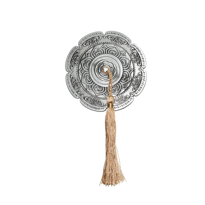 Customized Antique Gold/Silver Portable Cosmetic Makeup Mirror Zinc Alloy Flower Pattern Tassels Handheld Electroplated Mirror