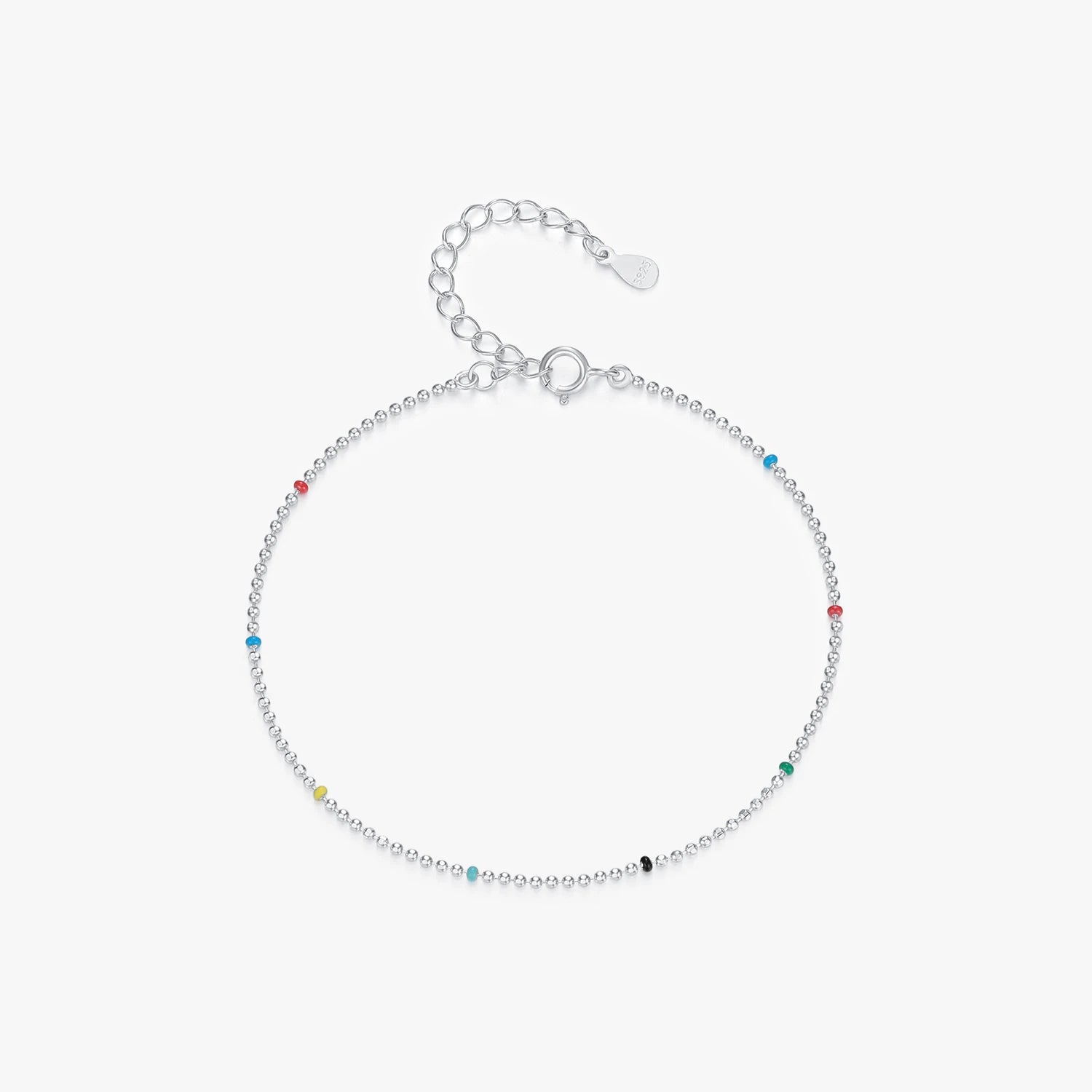 Female Fine Jewelry Accessories 925 Sterling Silver Sweet Candy Thin Beaded Bracelet Colorful Rainbow Enamel Bracelet for Women