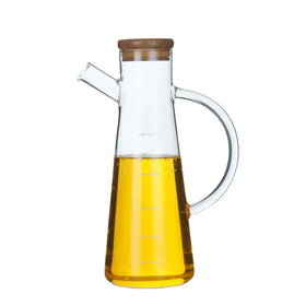Hygienic High Borosilicate Glass Olive Oil Jar Heat Resistant Cooking Oil Dispenser with Bamboo Cover and Spout
