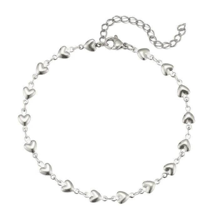 Simple Classic Fashion Women Party Barefoot Jewelry Accessories Silver/Gold Color Stainless Steel Heart Chain Anklet for Women