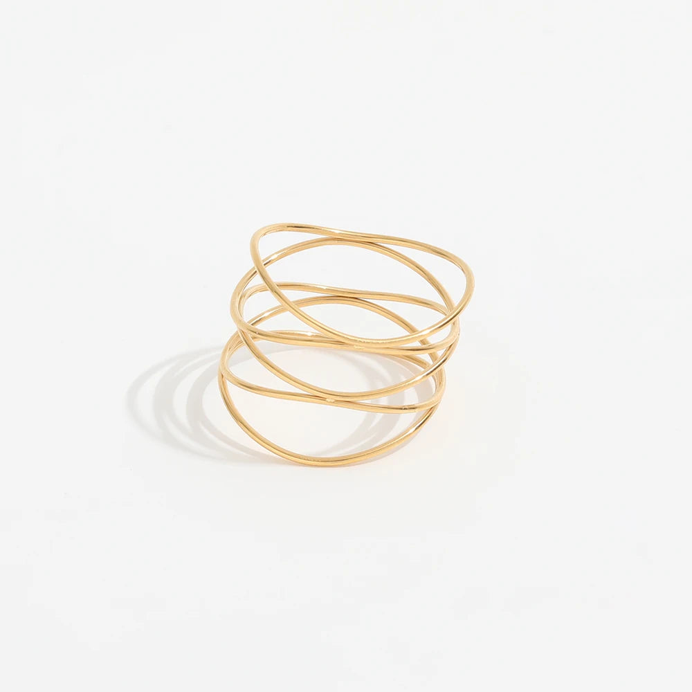 High End 18K Plain Gold Multilayer Spring Rings Stainless Steel Trendy Simple Gold Plated Jewelry Non Tarnish
