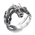 Ruby Dragon Ring Creative Design Men's Stainless Steel Silver Ring