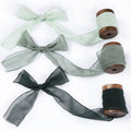 1-1/2 Inch Luxury Ribbon Custom logo Chiffon Handmade Frayed Edge Green Series